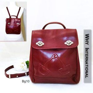 WHY Vintage Burgundy Red Genuine Leather Backpack Silver-tone Turn lock …